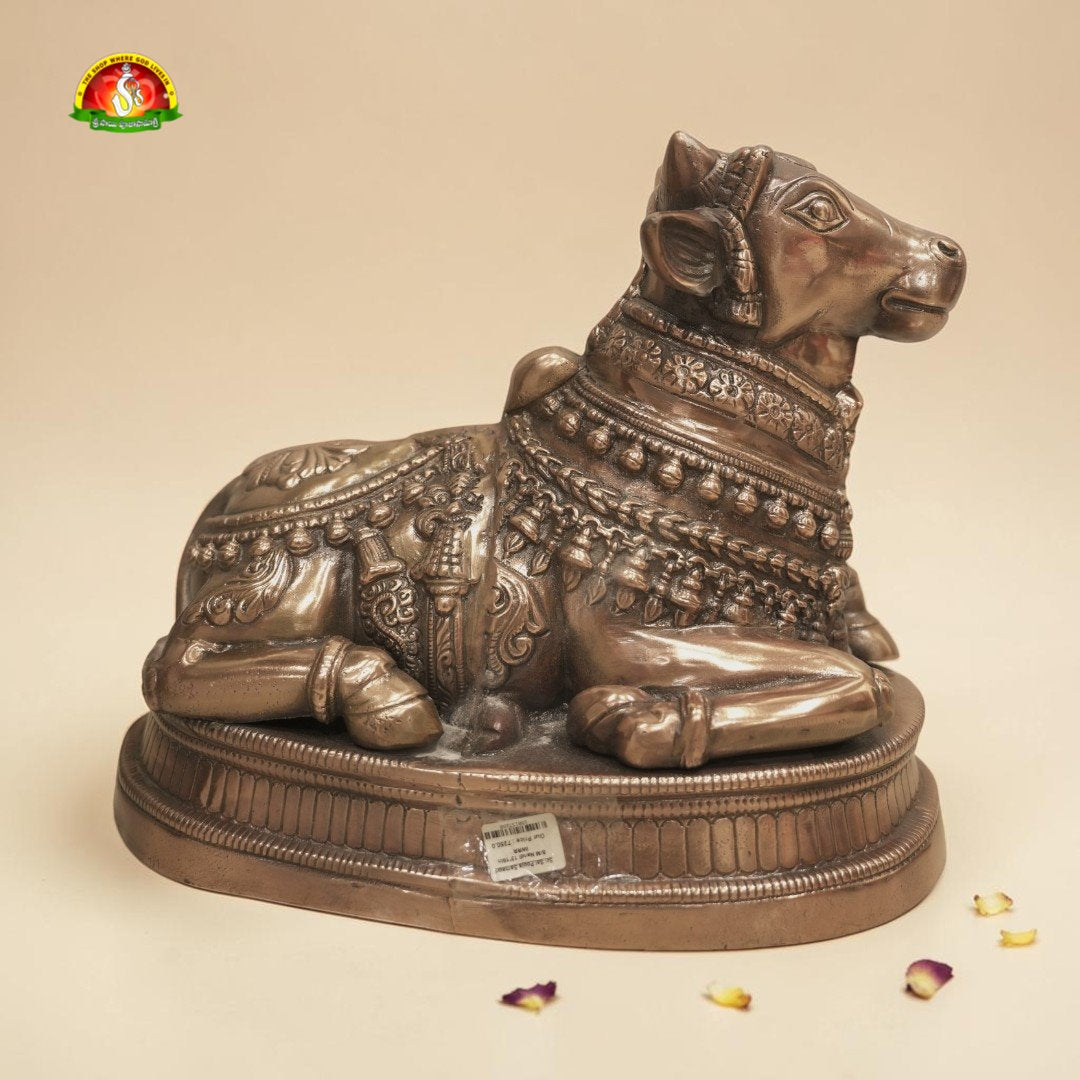Premium Black Metal Nandhi Idol – 14inch Sacred Nandi Statue for Home Décor & Pooja