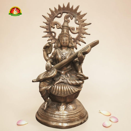Premium Black Metal Saraswati Devi Idol –15inch Elegant Goddess Statue for Home Décor & Pooja