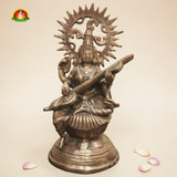 Premium Black Metal Saraswati Devi Idol –15inch Elegant Goddess Statue for Home Décor & Pooja