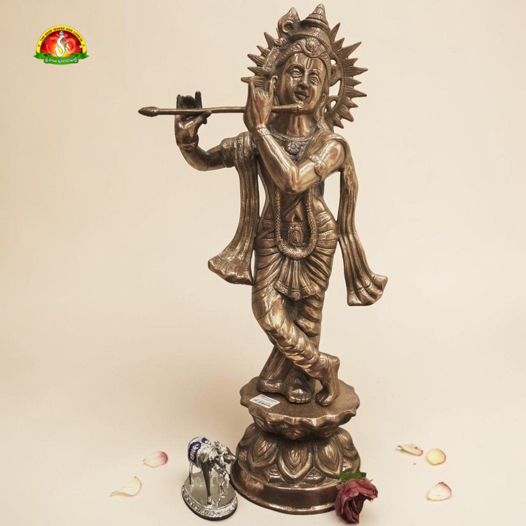 Premium Black Metal Krishna Idol –26inch  Elegant Lord Krishna Statue for Home Décor & Pooja