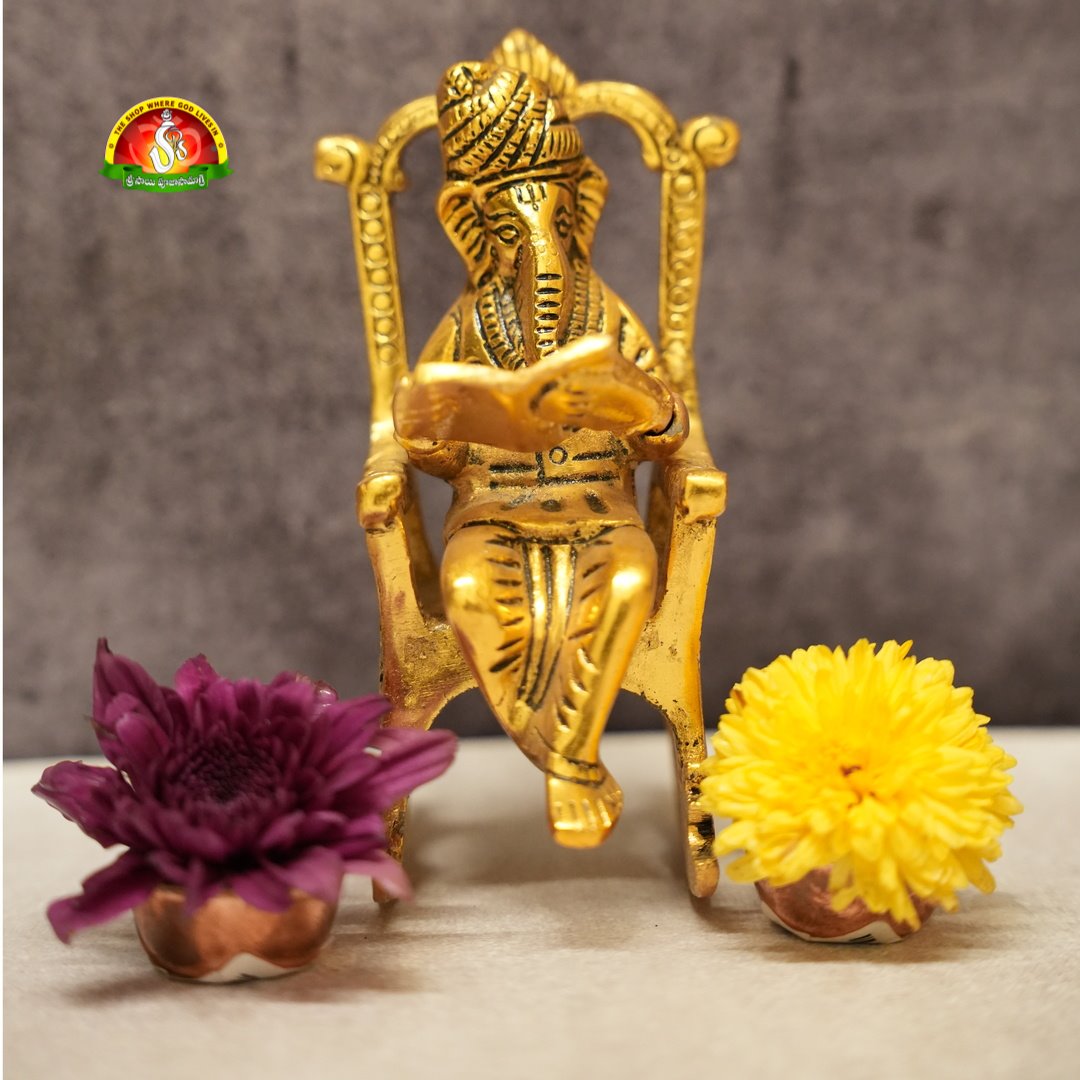Premium Metal Chair Ganesh Idol – Elegant Ganesha Statue for Home Décor & Pooja