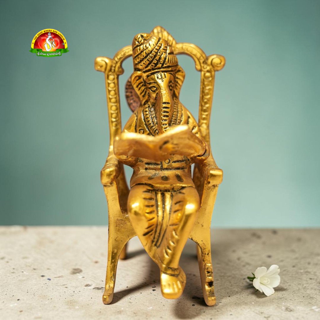 Premium Metal Chair Ganesh Idol – Elegant Ganesha Statue for Home Décor & Pooja
