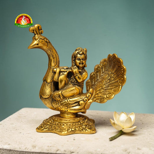 Premium Metal Peacock Krishna Idol – Elegant Radha Krishna Style Spiritual Décor