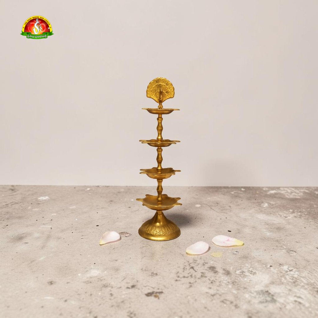 Brass Peacock Step Deepam for Pooja, Temple & Spiritual Decor