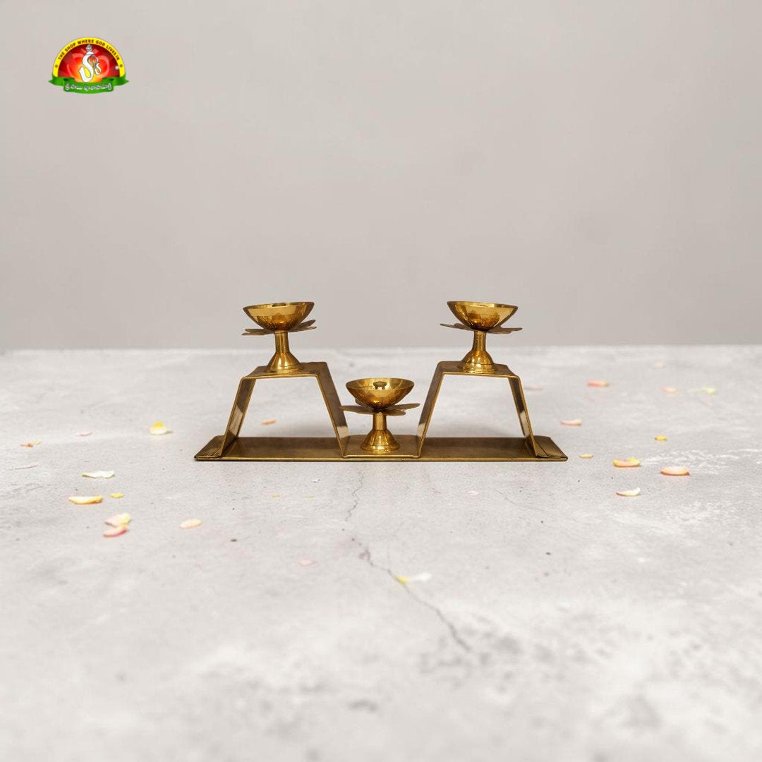 Brass Vertical 3 Step Deepam Pair for Pooja & Temple Decor