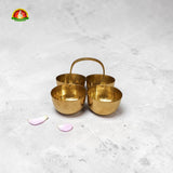 Pure Brass Chowmukh Haldi Kumkum Holder – 4 Joined Cups with Arch Handle |