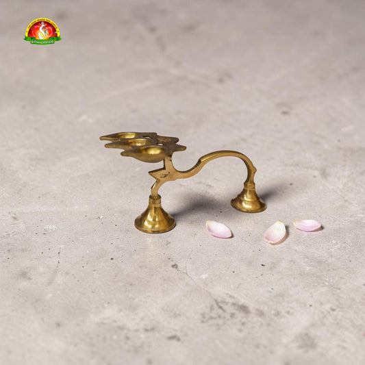 Brass 3 Harathi Stand – 10cm Traditional Pooja Deepam Holder