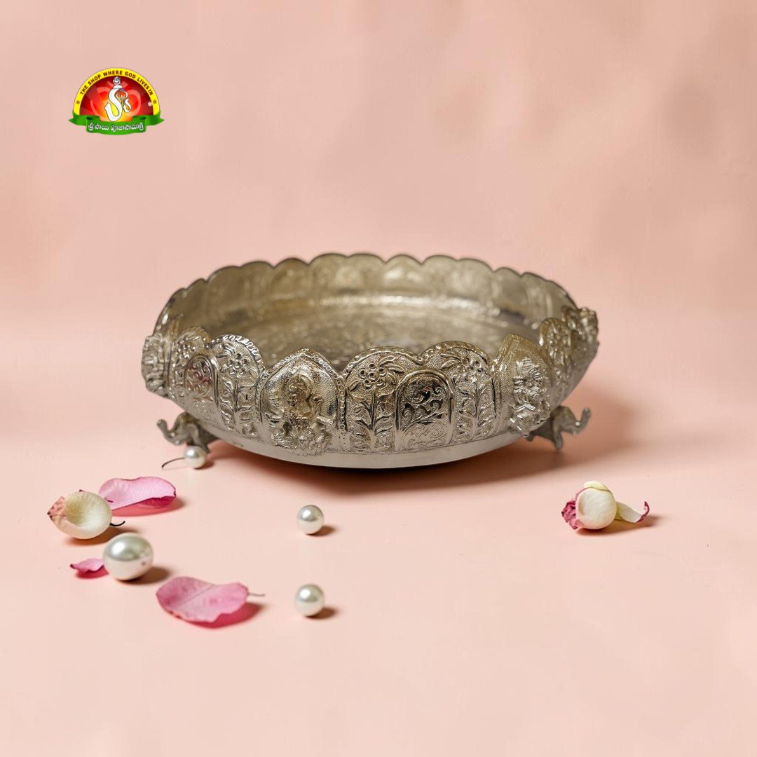 Premium German Silver White Ashta Lakshmi Urli Lotus Model – Fine 1st Quality Decorative Bowl