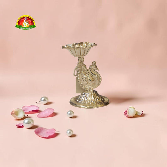 German Silver Peacock Agarbathi Stand | Decorative Incense Holder for Pooja Room