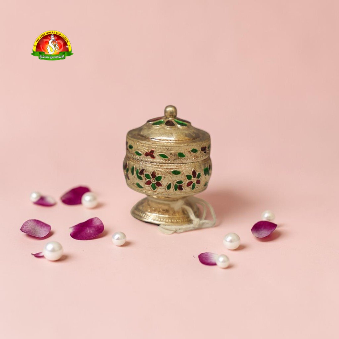 German Silver Kumkum Barni – Traditional Kumkum Container for Pooja