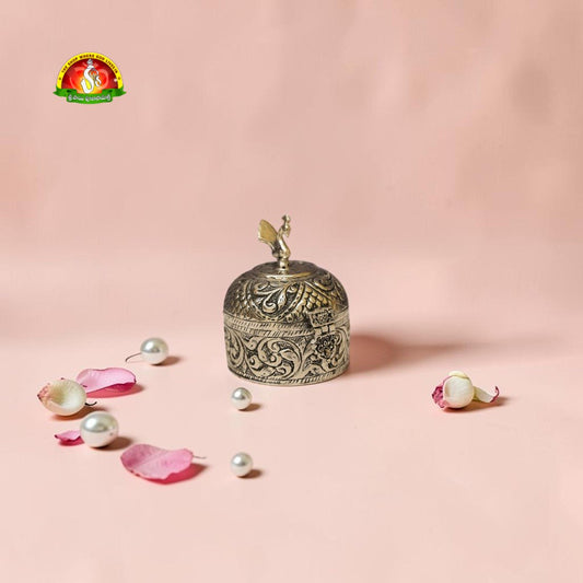 Antique German Silver Decorative Storage Box with Velvet Interior | Jewelry & Kumkum Box