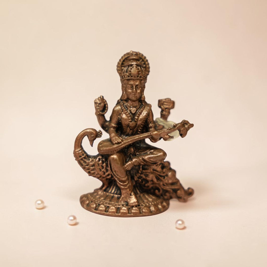 Original Panchaloha Saraswathi Idol – Sacred Goddess of Wisdom for Pooja