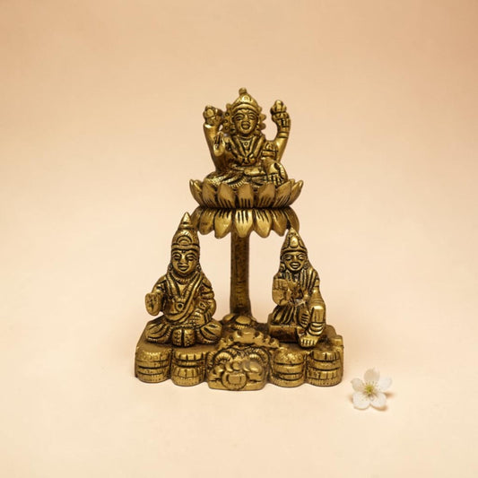 Lakshmi Ganesh Saraswati Brass Idol Set for Home Temple – Premium Brass Murti (13.5cm, 690g)