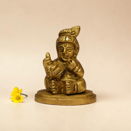 Sri Krishna Brass Idol for Home Temple – Premium Brass Murti (5cm, 110g)