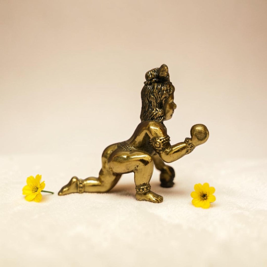 Laddu Gopal Antique Brass Idol for Home Temple – Premium Krishna Murti (7cm, 64g)