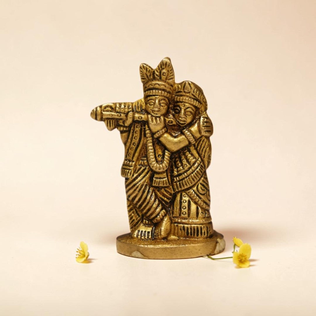 Radha Krishna Brass Idol for Home Temple – Premium Brass Murti (7cm, 160g)