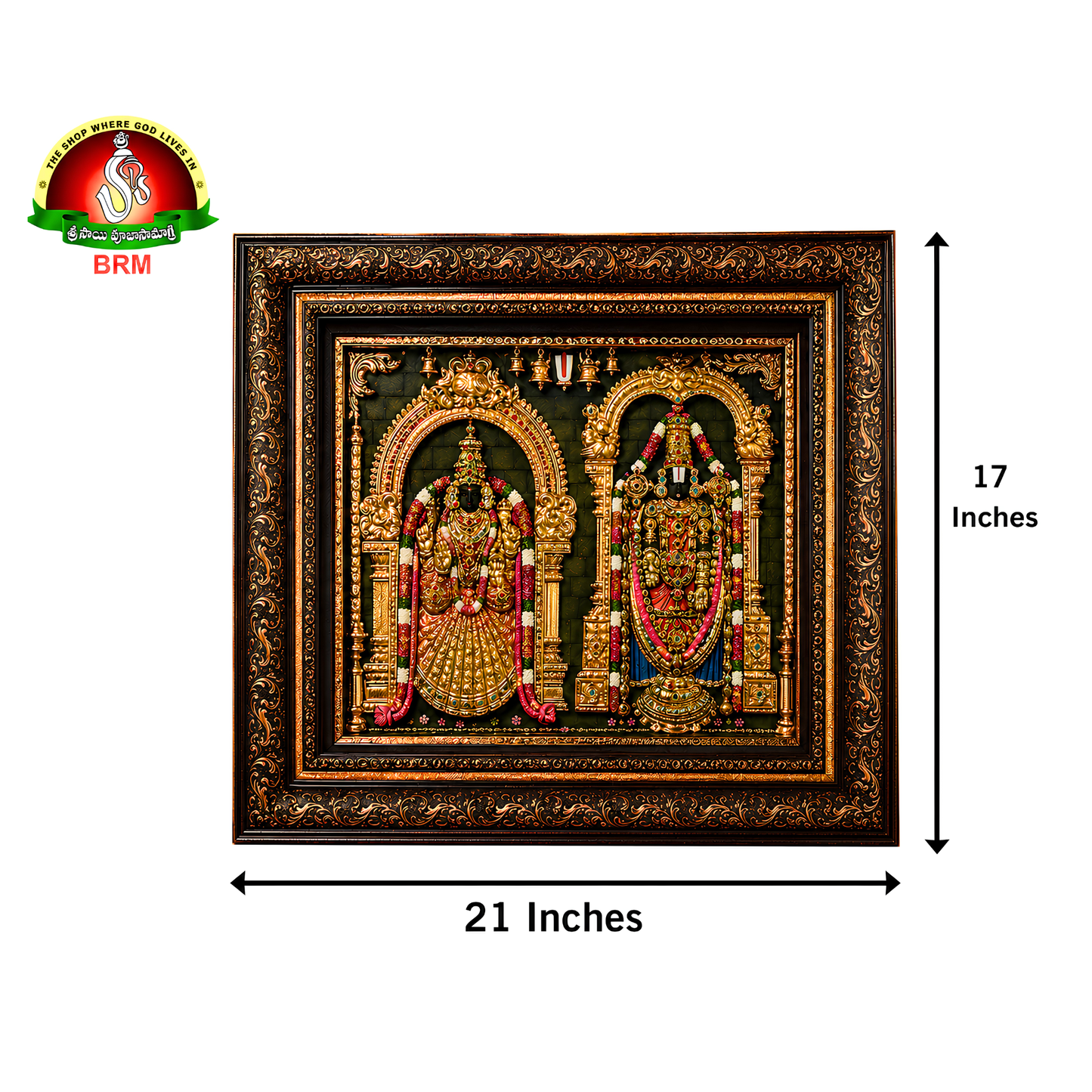 Premium Tanjavur Balaji & Padmavathi Photo Frame – 17 × 21 Inch Traditional 24-Carat Gold Painting