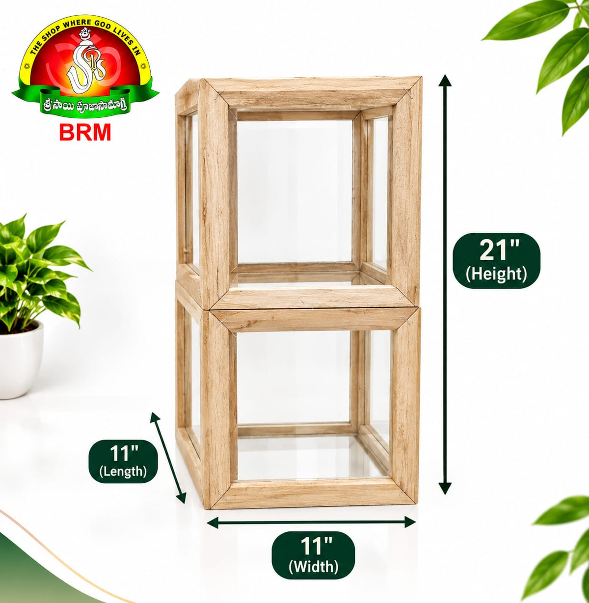 Deepam Glass Box Cover – 21 Inch | Pooja Deepam Safety Cover