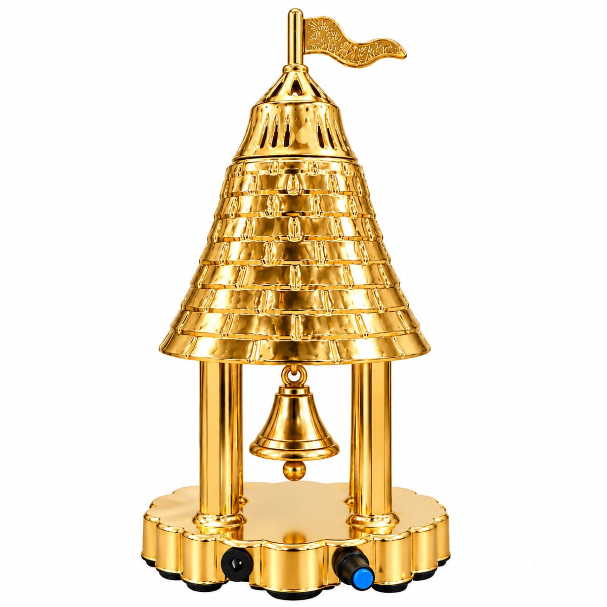 Automatic Electric Pooja Bell | Motorized Temple Ghanta with Brass Bell | Magnetic Base | 9" Height × 6" Diameter