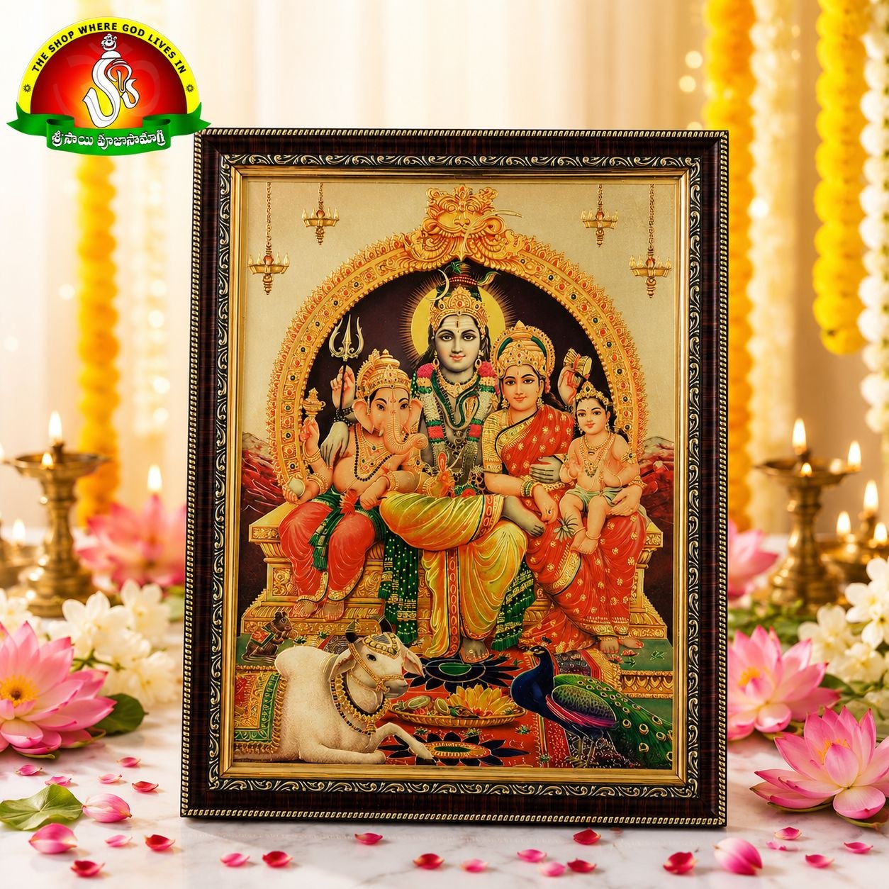 Lord Shiva parivar (Family) Gold Sheet Photo Frame – 14 × 18 Inch