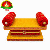 Fancy Velvet Simhasanam Sofa for Varalakshmi Vratham | Yellow & Red with Gold Border