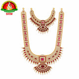 Two Step Brass Haram Set for Ammavari Alankaram | Pure Brass Goddess Jewellery Set with Stones & Pearls