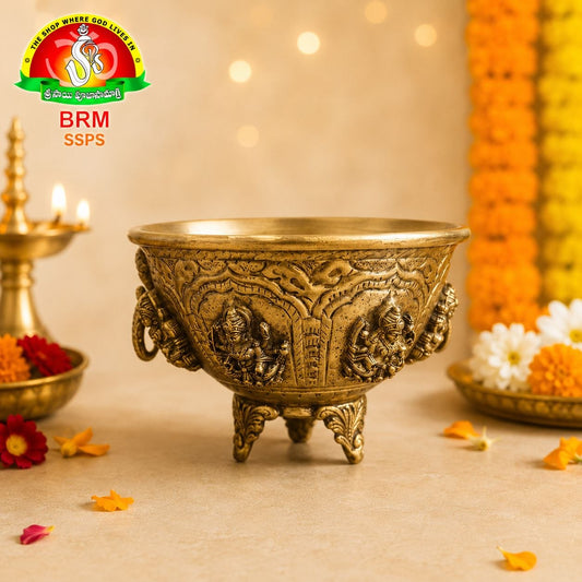 Brass Antique Ashta Lakshmi Bowl – Sacred Decorative Pooja Bowl for Prosperity & Blessings