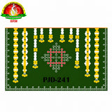 Flower Hanging with Muggu Design on  Pooja Backdrop Cloth – Green Background | Horizontal 8 × 5 Feet