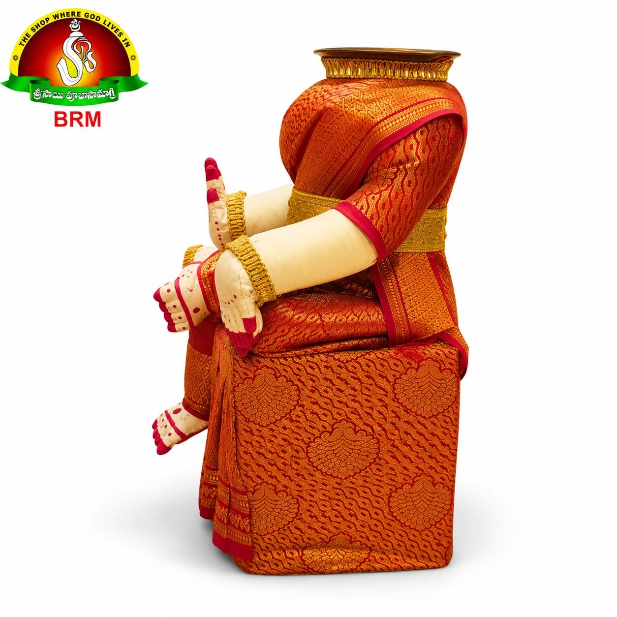 Varalakshmi Devi Idol Body Stand with Red Saree & Gold Border | Ammavari Alankaram Wooden Peeta Stand