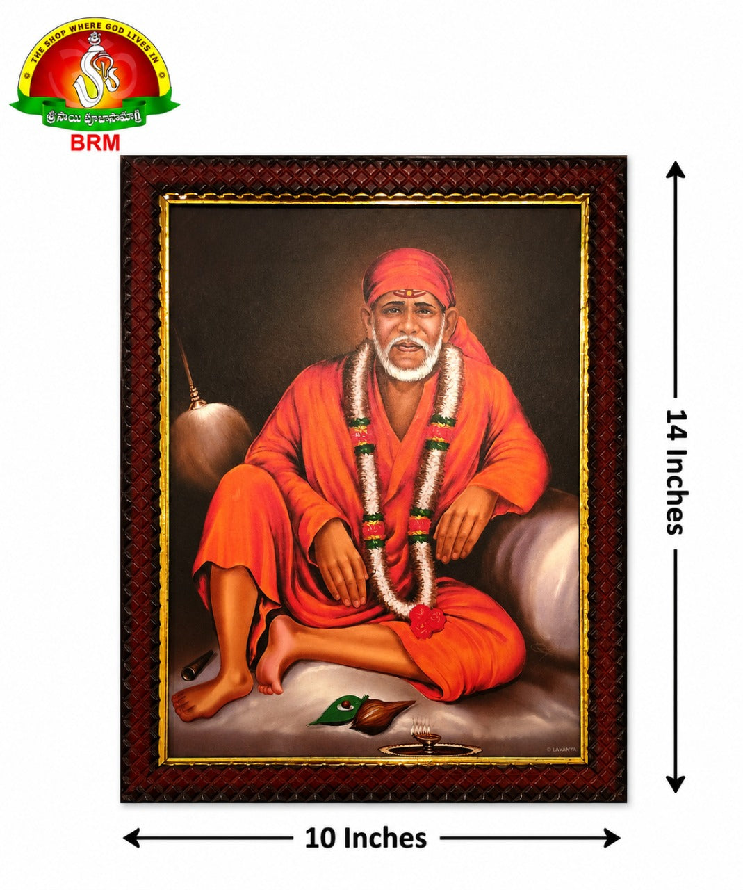 Shirdi Sai Baba Photo Frame in Orange Attire – Matte Finish | 14 x 10 Inch Devotional Wall Frame
