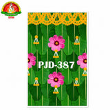 Banana Leaves Background with Flower Decoration Pooja Backdrop Cloth – 5 × 8 Feet