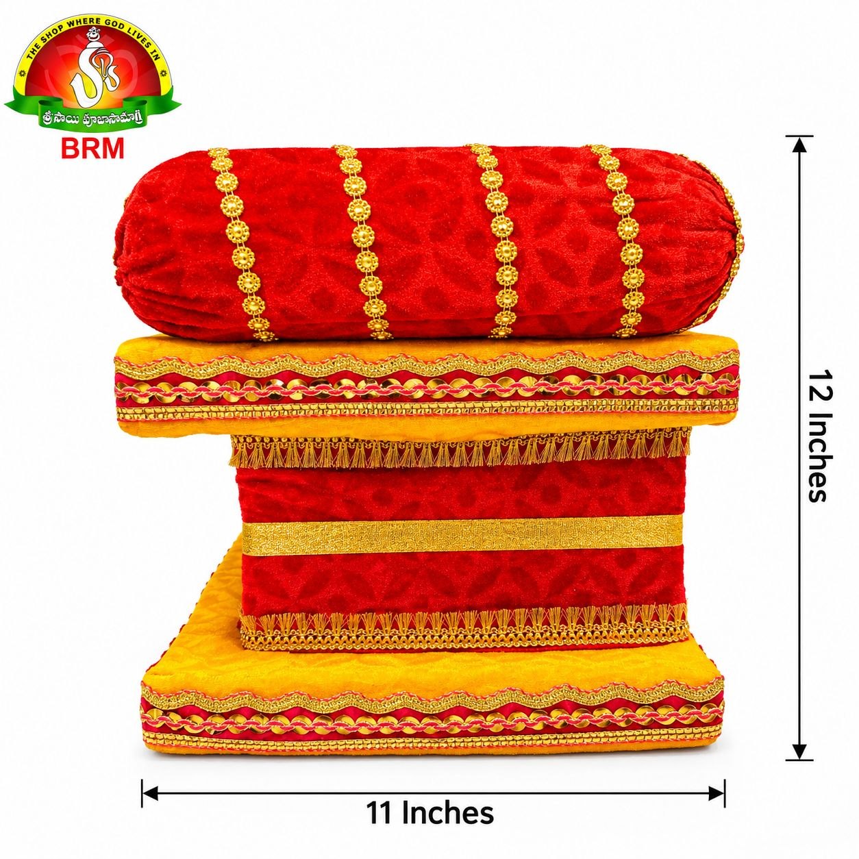 Fancy Velvet Simhasanam Sofa for Varalakshmi Vratham | Yellow & Red with Gold Border