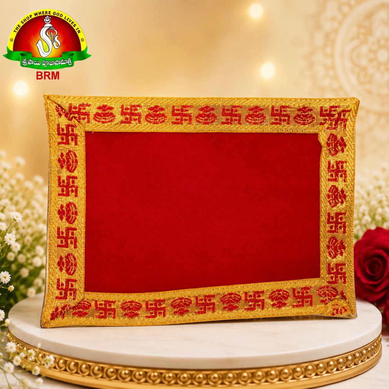 Swastik & Kunda Design Velvet Pooja Asanam