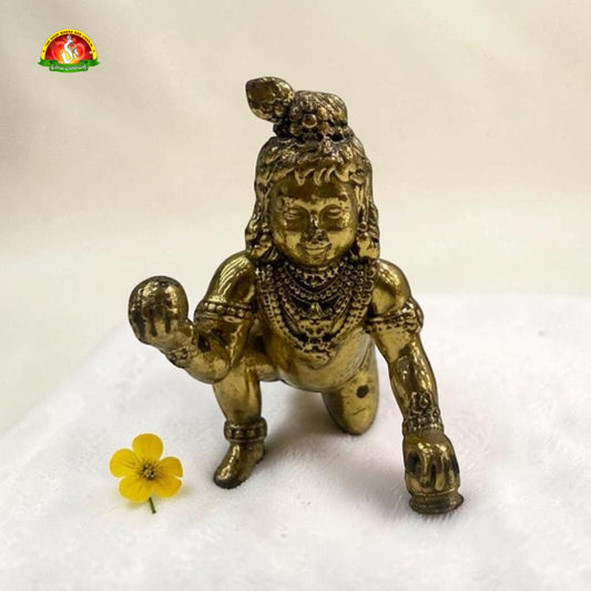 Laddu Gopal Antique Brass Idol for Home Temple – Premium Krishna Murti (7cm, 64g)