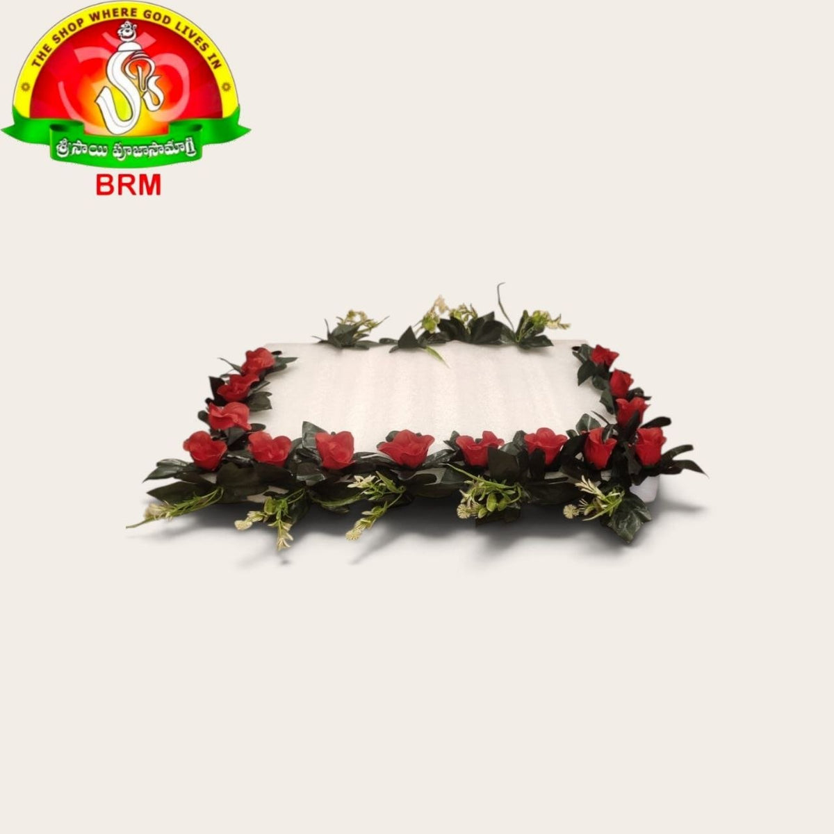 Detachable Foam Flower Arch for Pooja Decoration | Red Rose Plastic Flowers with Green Leaves