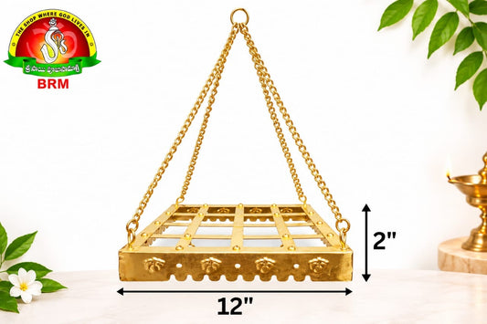 Brass Palavelli for Pooja | Hanging Brass Palavelli with 4-Side Corner Chains | Size 12×12 Inches