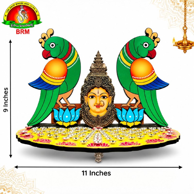 Ashtothram 108 Lotus Singaram Stand with Amman & Twin Parrots | HD Laminated MDF