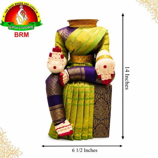 Varalakshmi Devi Idol Body Stand with Green & Violet Saree