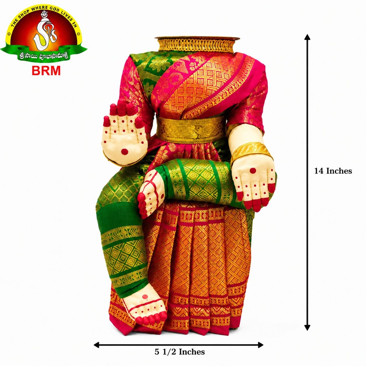Varalakshmi Devi Idol Body Stand with Pink & Green Saree | Ammavari Alankaram Wooden Peeta Stand