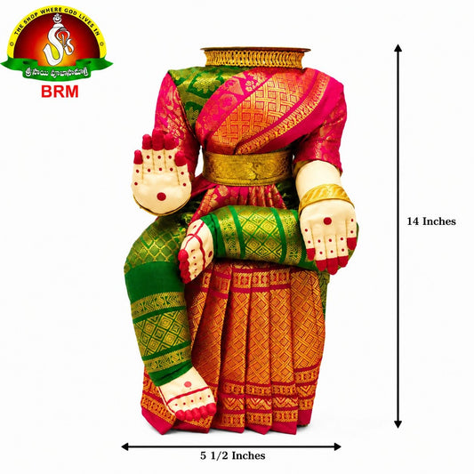 Varalakshmi Devi Idol Body Stand with Pink & Green Saree | Ammavari Alankaram Wooden Peeta Stand