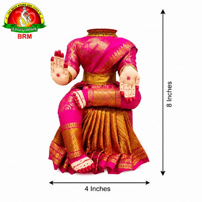 Ammavari Body Stand with Wooden Peeta | Pink Sari with Gold Border & Gold Cloth Bangles