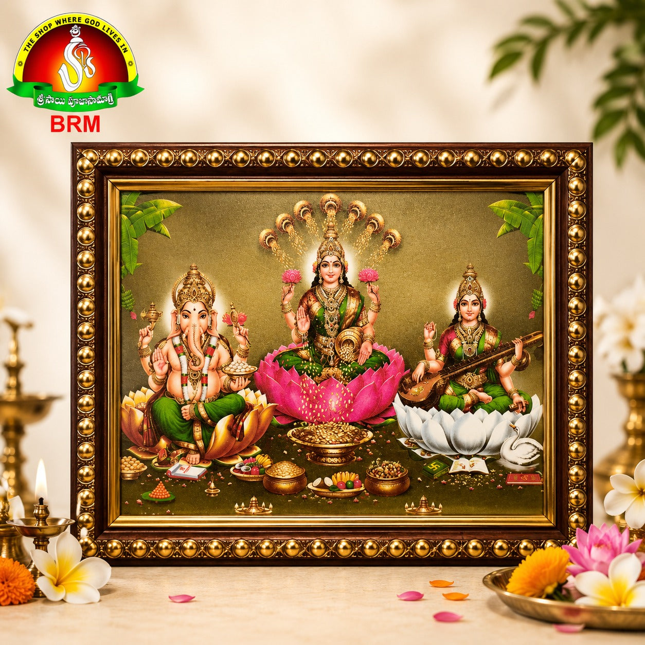 Ganesh, Saraswathi Mata & Lakshmi Devi Matte Finish Photo Frame – 8 × 6 Inch