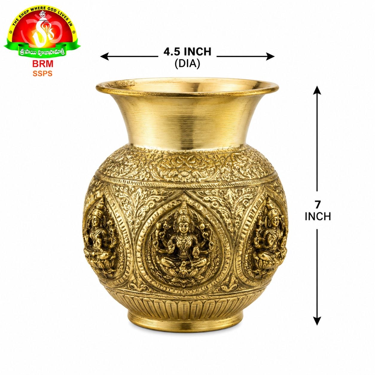Brass Antique Ashta Lakshmi Lota – Traditional Sacred Kalash for Pooja & Spiritual Rituals