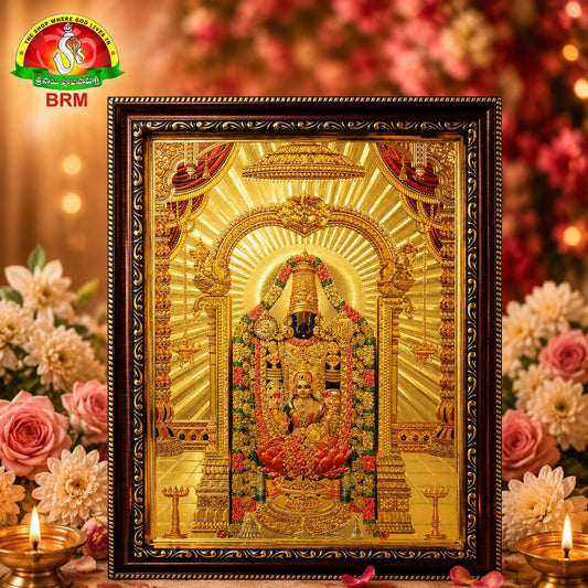 Lord Balaji & Goddess Lakshmi Devi Gold Sheet Photo Frame – 10 × 14 Inch