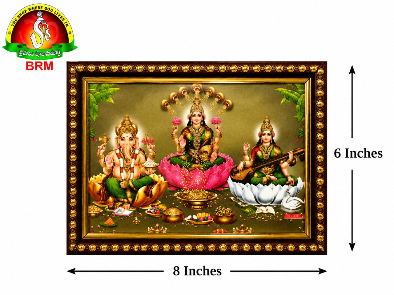 Ganesh, Saraswathi Mata & Lakshmi Devi Matte Finish Photo Frame – 8 × 6 Inch