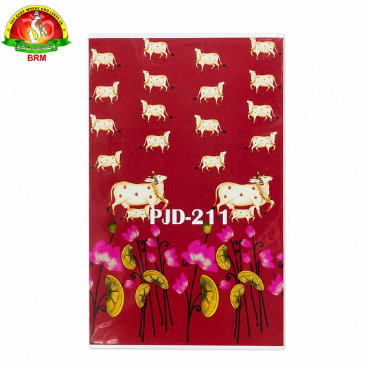 Cow & Lotus Plant Design Pooja Backdrop Cloth – Maroon Background | 5 × 8 Feet