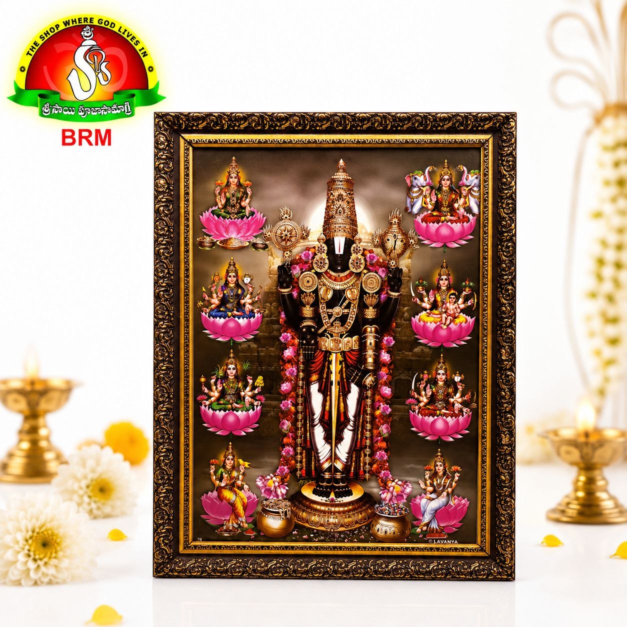 Mat Finish Balaji Photo Frame with Ashta Lakshmi