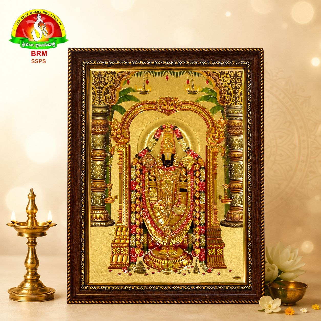 Balaji Gold Sheet Photo Frame with Fiber Glass –  (14×10 Inch)