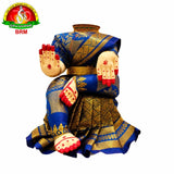 Ammavari Body Stand with Wooden Peeta | Royal Blue Sari with Gold Border & Gold Cloth Bangles | 4 × 3 × 8 Inches
