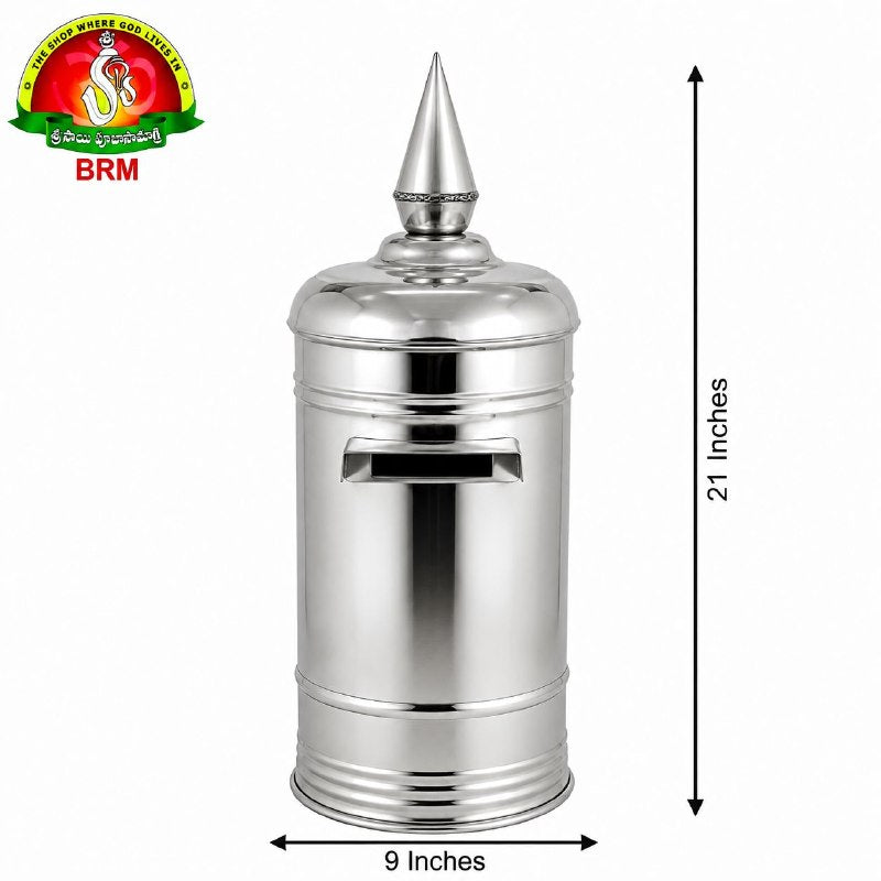Stainless Steel Temple Hundi – Cylinder Type with Sikaram Top